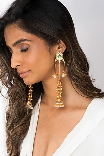 Gold Plated Beaded Jhumka Earrings