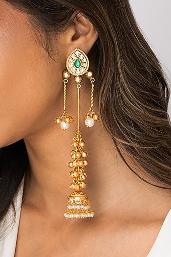 Gold Plated Beaded Jhumka Earrings