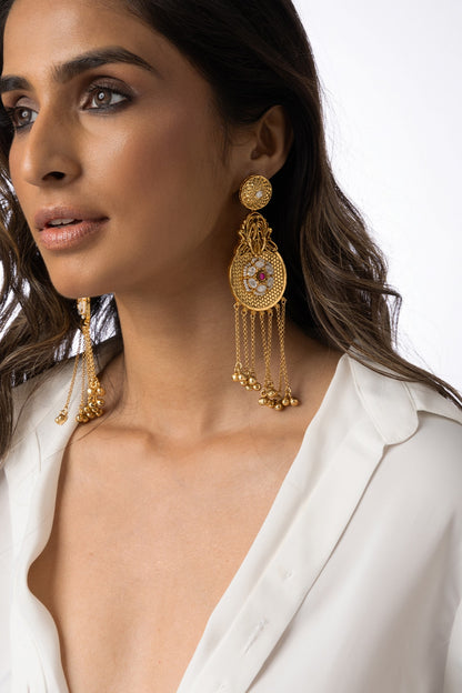 Gold Plated Beaded Circular Drop Earrings