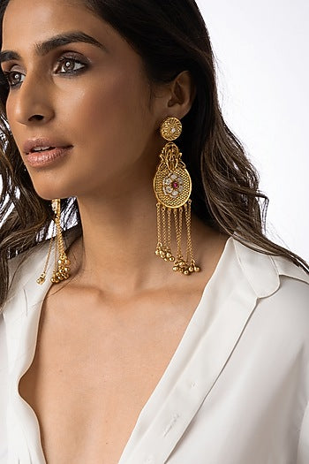 Gold Plated Beaded Circular Drop Earrings