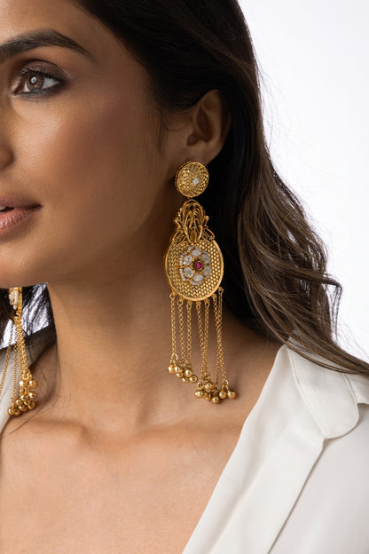 Gold Plated Beaded Circular Drop Earrings
