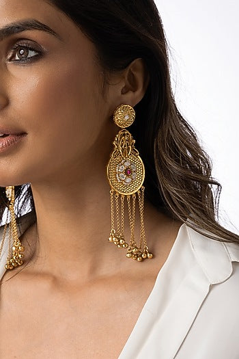 Gold Plated Beaded Circular Drop Earrings