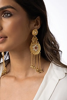 Gold Plated Beaded Circular Drop Earrings