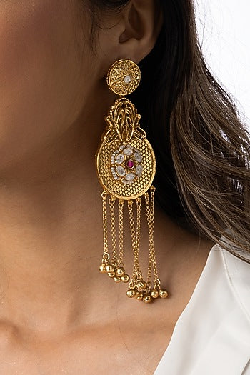 Gold Plated Beaded Circular Drop Earrings