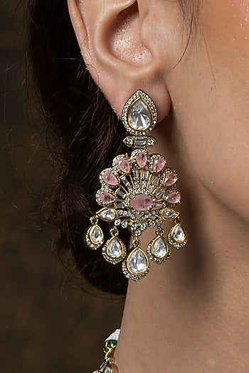 Gold Finish Pearl & Ruby Pink Stone Necklace Set