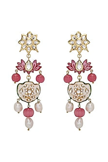 Gold Plated Lotus Enamelled Earrings