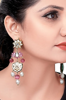 Gold Plated Lotus Enamelled Earrings