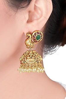 Gold Plated Antique Emerald Earrings