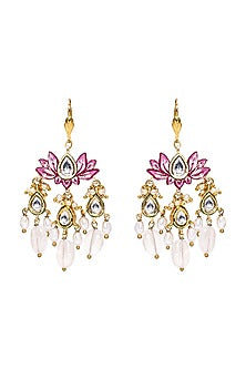 Gold Finish Meenakari Kundan Polki Earrings