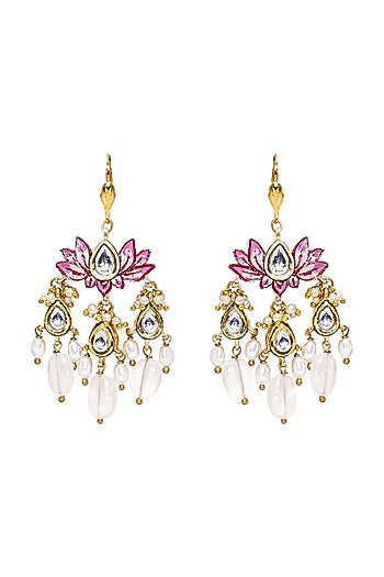 Gold Finish Meenakari Kundan Polki Earrings