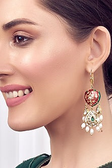 Gold Finish Meenakari Hydro Emerald Earrings