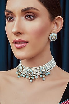 Gold Finish Meenakari Blue Agate Necklace Set
