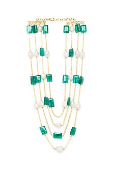 Gold Finish Jades Necklace