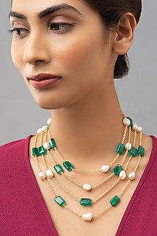 Gold Finish Jades Necklace