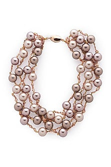 Gold Finish Shell Pearls & Swarovski Necklace
