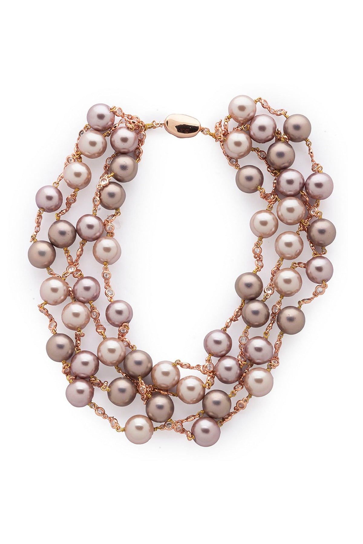 Gold Finish Shell Pearls & Swarovski Necklace