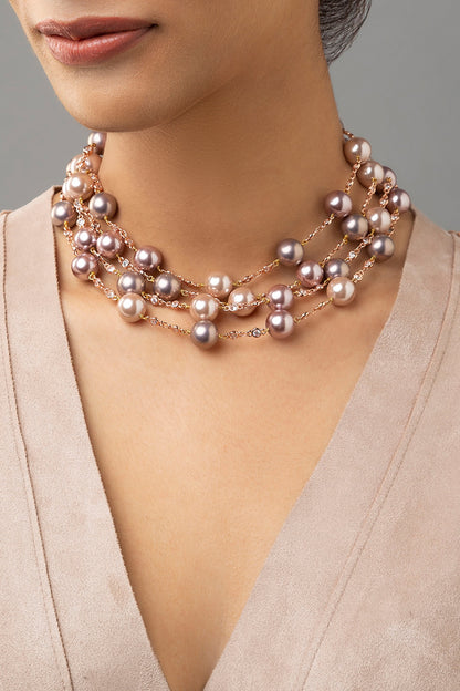 Gold Finish Shell Pearls & Swarovski Necklace