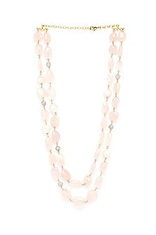 Gold Finish Rose Quartz Tumble Necklace
