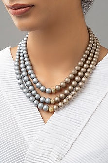 Gold Finish Shell Pearl Drops Necklace