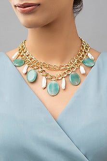 Gold Finish Agate Necklace