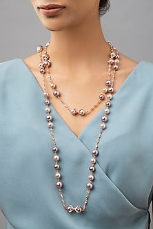 Gold Finish Shell Pearl Drop Necklace