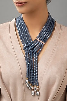 Gold Finish Agate Bead & Pearl Necklace