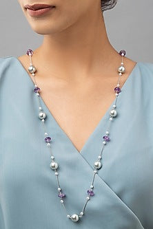White Finish Amethyst & Pearl Necklace