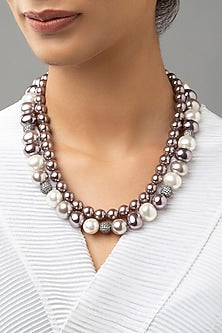 White Finish Shell Pearl & Swarovski Necklace