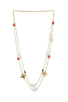 Gold Finish Coral Beaded Necklace