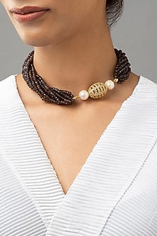 Gold Finish Swarovski & Agate Necklace
