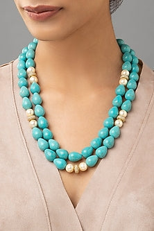 Gold Finish Turquoise Drop Necklace