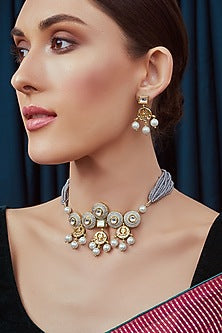 Gold Finish Meenakari Crystal Necklace Set
