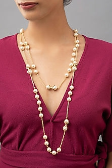 Gold Finish Swarovski & Shell Pearl Necklace