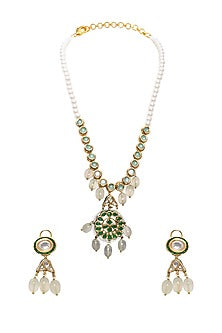 Gold Finish Hydro Emerald Kundan Necklace Set