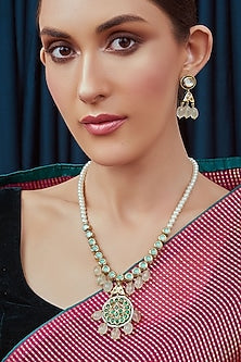 Gold Finish Hydro Emerald Kundan Necklace Set