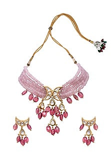 Gold Finish Kundan Polki Necklace Set
