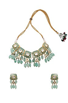 Gold Finish Meenakari Green Jade Necklace Set