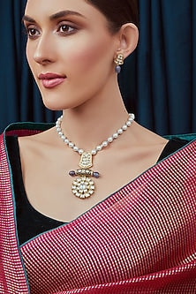 Gold Finish Meenakari Pearl Necklace Set