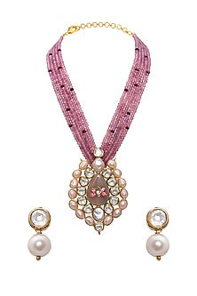 Gold Finish Meenakari Pink Agate Necklace Set
