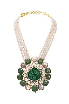 Gold Finish Green Onyx Necklace