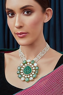 Gold Finish Green Onyx Necklace