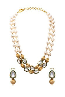 Gold Finish Kundan Meenakari Necklace Set