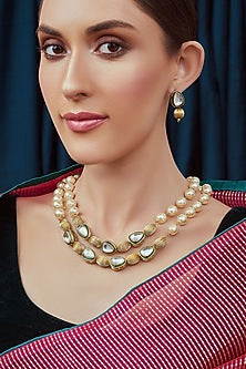 Gold Finish Kundan Meenakari Necklace Set