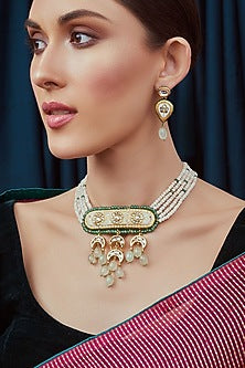 Gold Finish Meenakari Polki Necklace Set