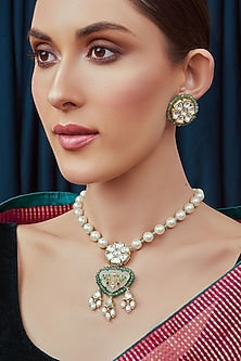 Gold Finish Meenakari Pearls Necklace Set