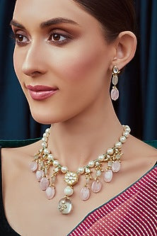Gold Finish Fluoride Meenakari Necklace Set