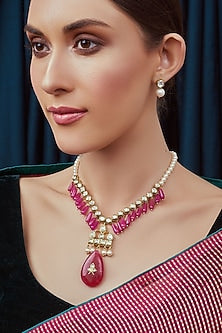 Gold Finish Jade Necklace Set