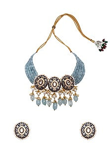 Gold Finish Agate Bead Necklace Set