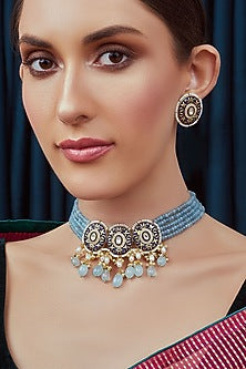 Gold Finish Agate Bead Necklace Set