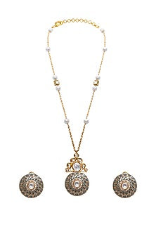 Gold Finish Meenakari Kundan Necklace Set